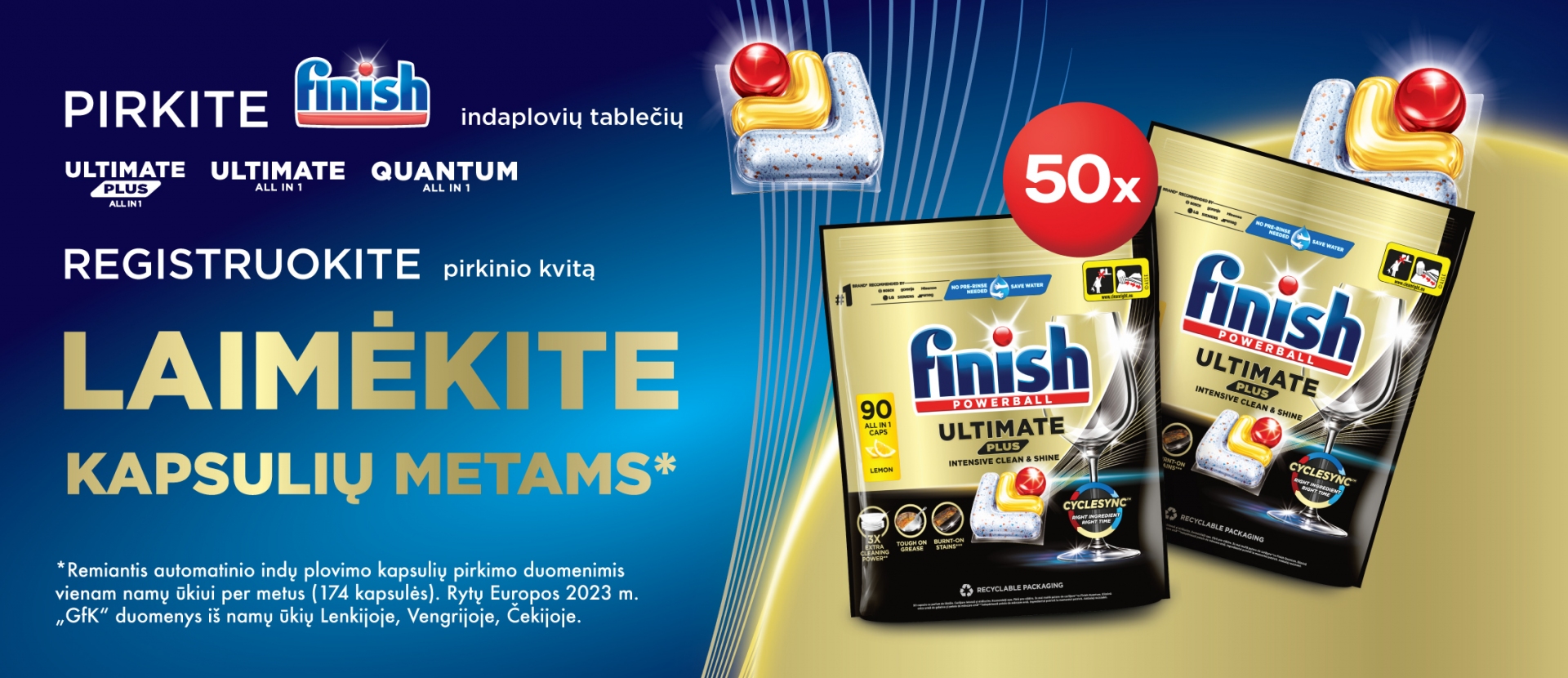 Pirkite „Finish“ kapsules ir laimėkite
